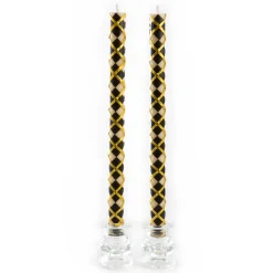Argyle Dinner Candles - Black & Gold - Set Of 2