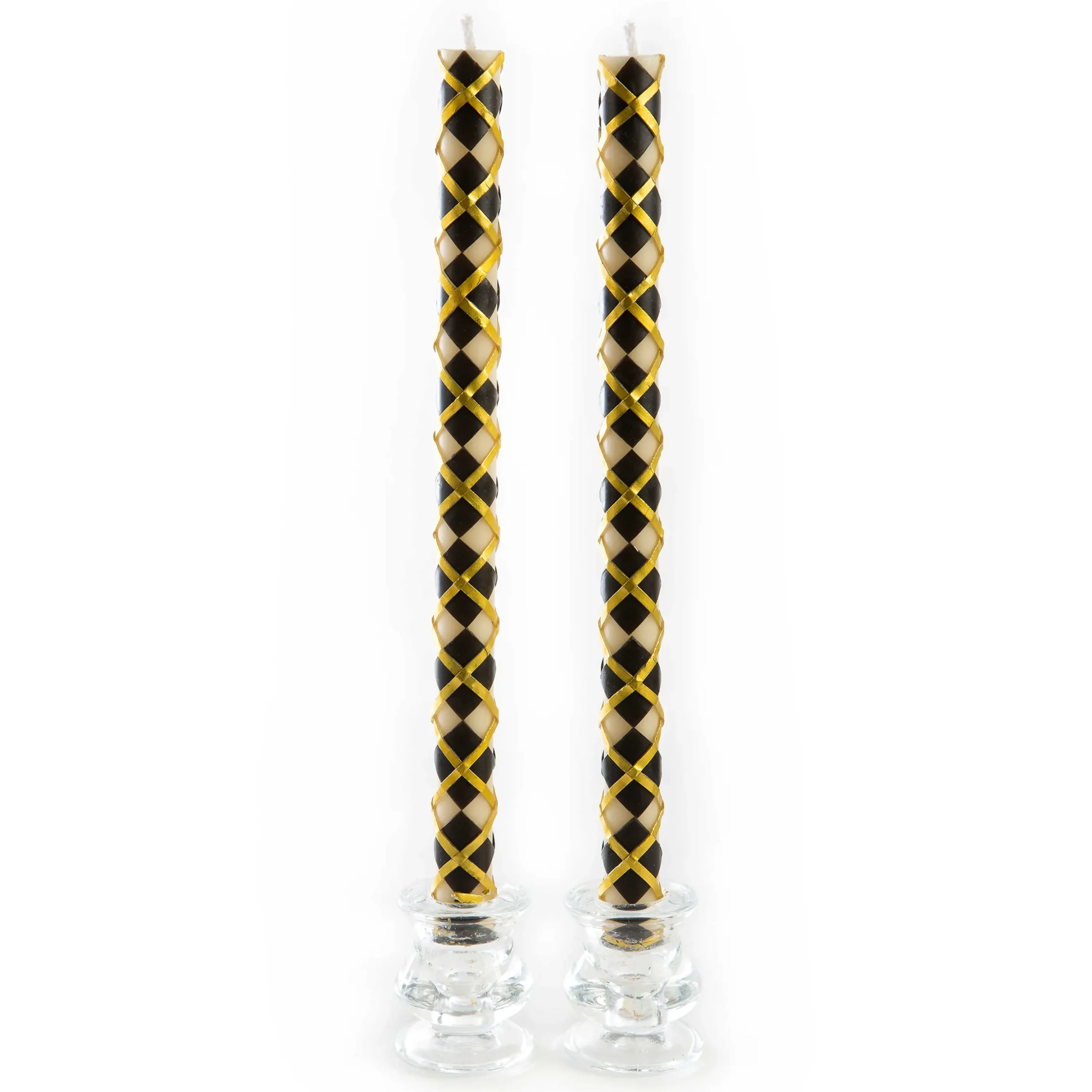 Argyle Dinner Candles - Black & Gold - Set Of 2