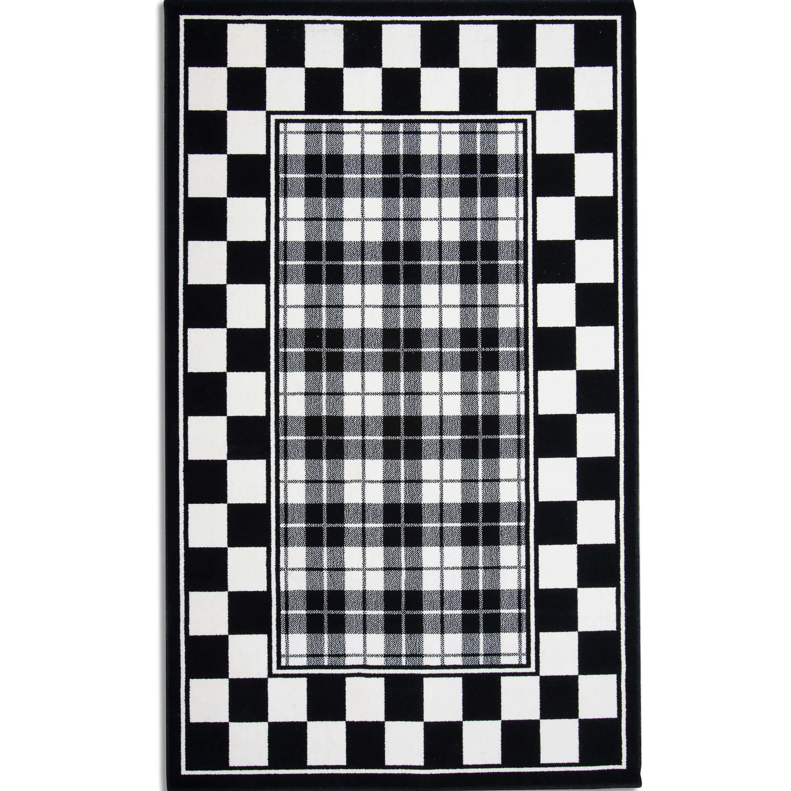 Black & White Tartan Rug - 3' X 4'11"