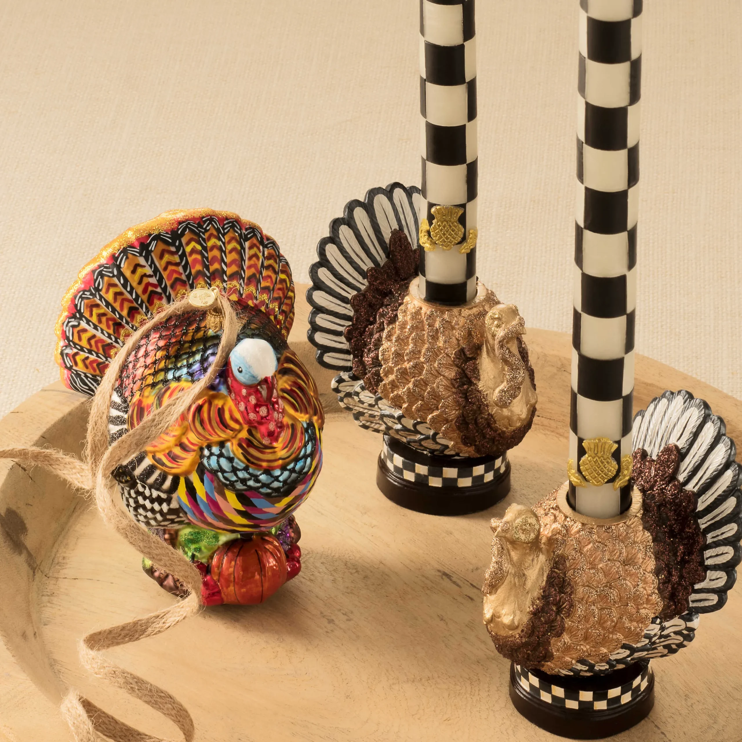 Check Dinner Candles - Black & Ivory - Set Of 2