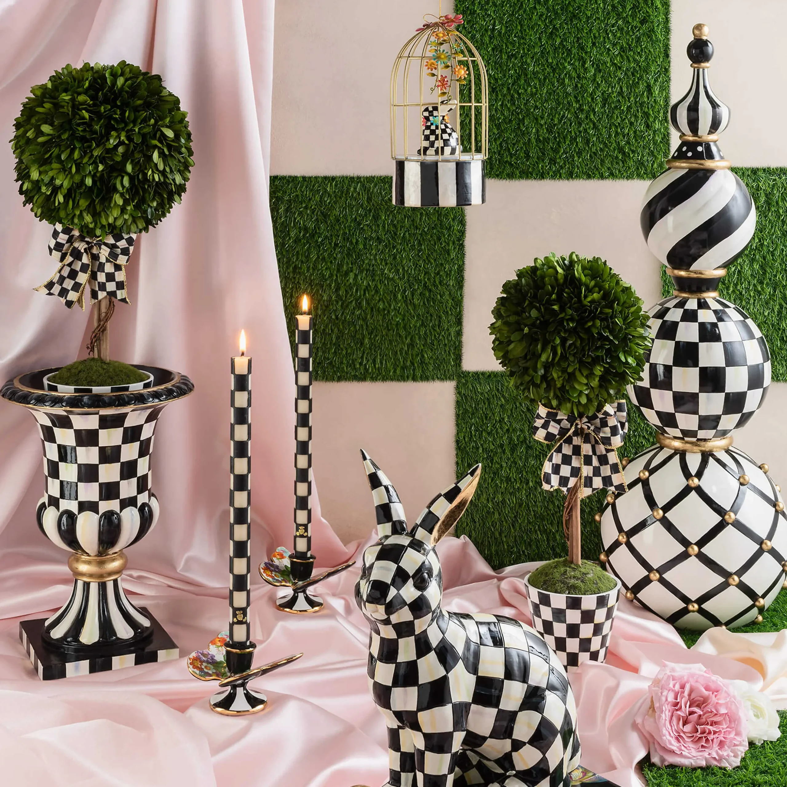 Check Dinner Candles - Black & Ivory - Set Of 2