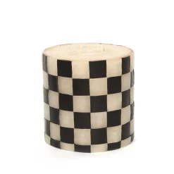 Check Pillar Candle - 5" - Black & Ivory