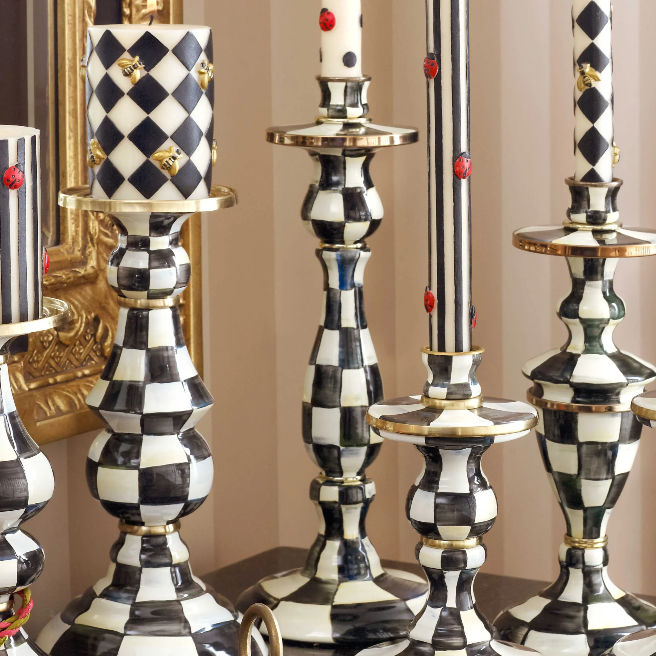 Courtly Check Enamel Candlestick - Large