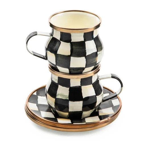 Courtly Check Enamel Espresso Cup & Saucer Set