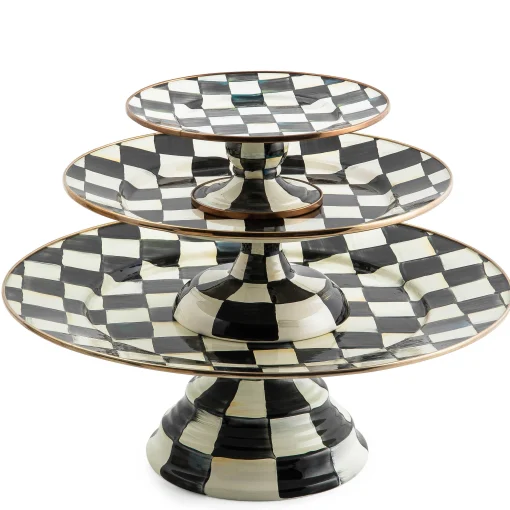 Courtly Check Enamel Pedestal Platter - Large