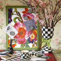 Courtly Check Enamel Pedestal Vase - Green Bow