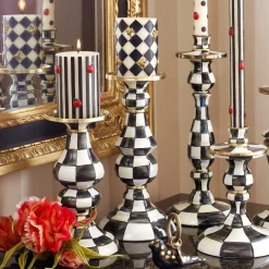 Courtly Check Enamel Pillar Candlestick - Medium
