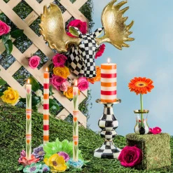 Courtly Check Enamel Pillar Candlestick - Medium