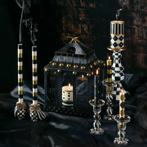 Courtly Check Enamel Pillar Candlestick - Large