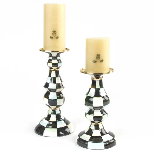 Courtly Check Enamel Pillar Candlestick - Medium
