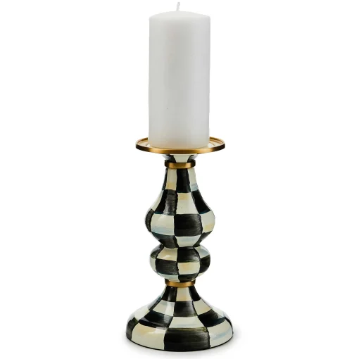Courtly Check Enamel Pillar Candlestick - Medium