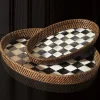 Courtly Check Rattan & Enamel Tray - Large
