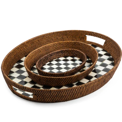 Courtly Check Rattan & Enamel Party Tray