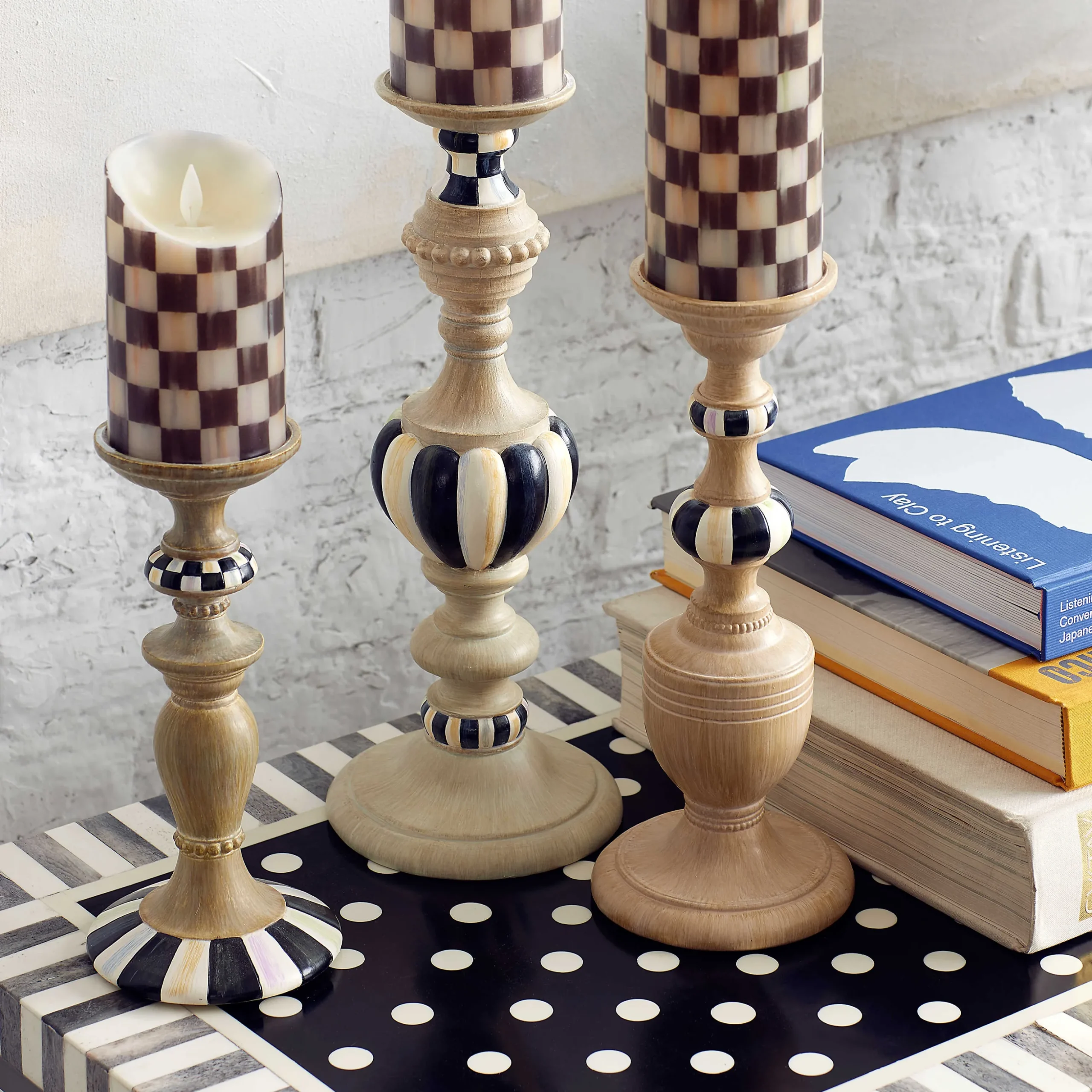 Courtly Pillar Candle Holders - Set Of 3