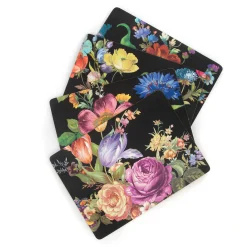 Flower Market Placemats - Black - Set Of 4