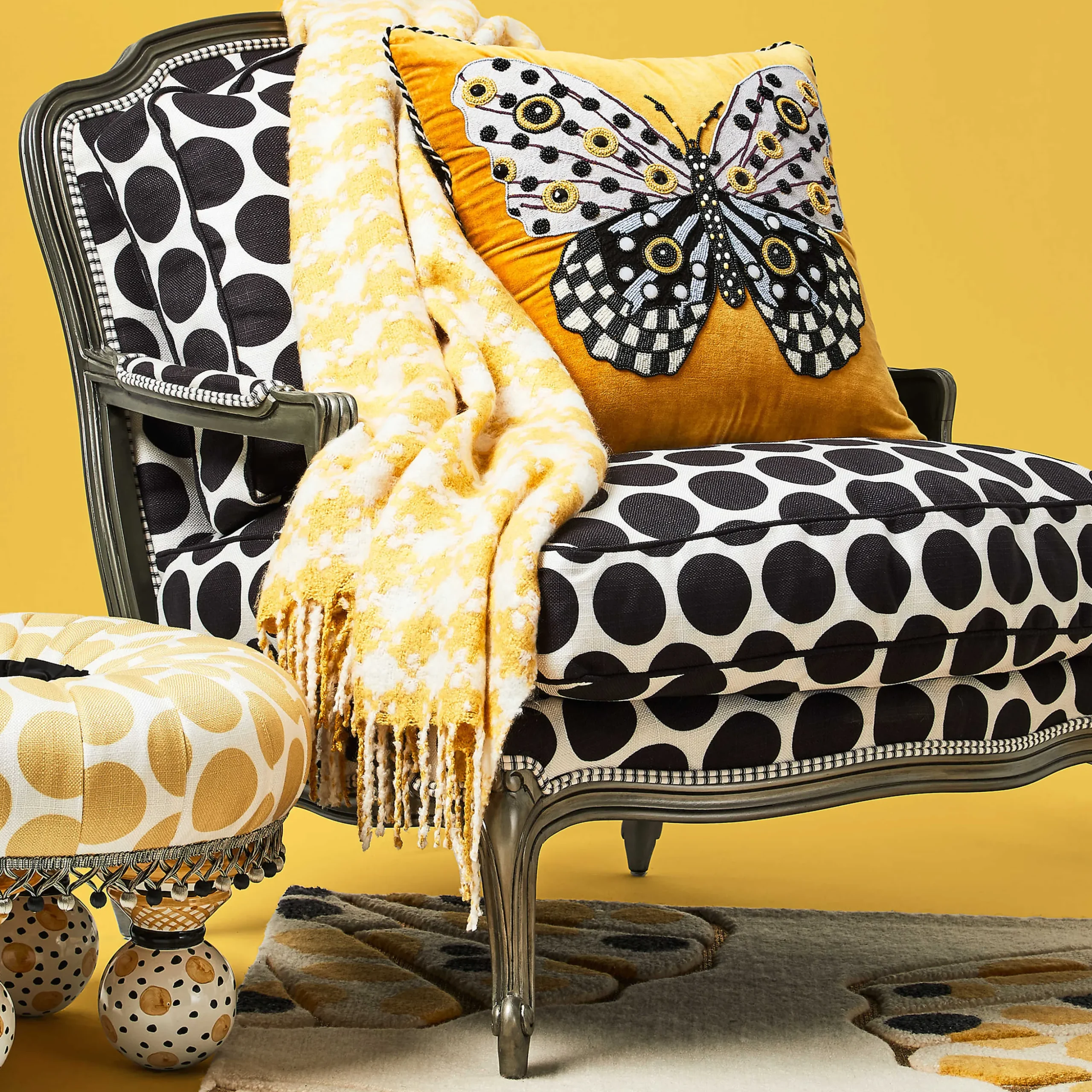 Houndstooth Throw - Yellow And White