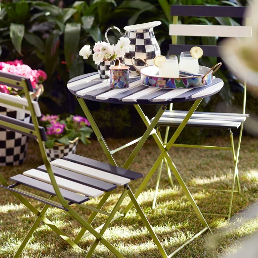 Outdoor Black & White Metal Bistro Side Chair