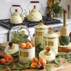 Parchment Check Enamel Canister - Medium