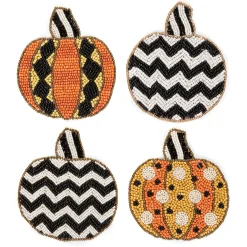 Polka Pumpkin Beaded Coasters - Set Of 4