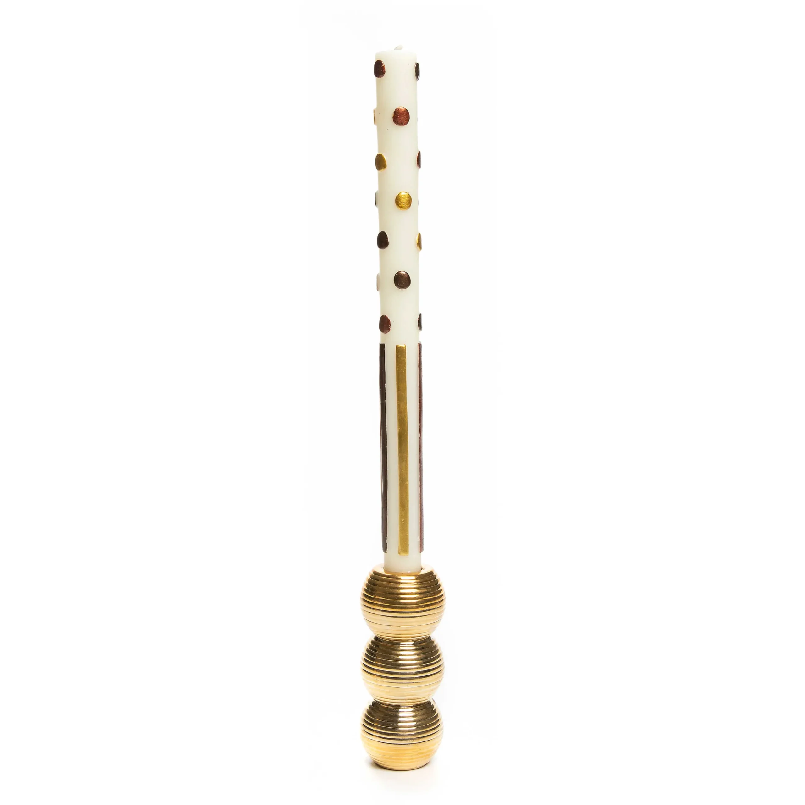 Ribbed Triple Sphere Candle Holder - Gold