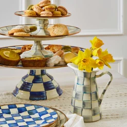 Royal Check Enamel Pedestal Platter - Large