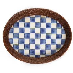 Royal Check Rattan & Enamel Tray - Large