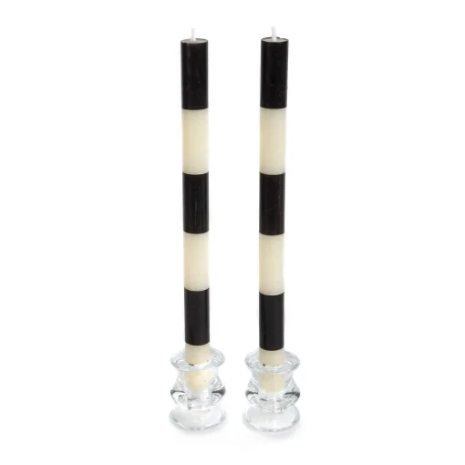 Six Bands Dinner Candles - Black - Set Of 2