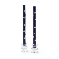 Star Dinner Candles - Navy & Pearl - Set Of 2