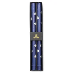 Star Dinner Candles - Navy & Pearl - Set Of 2