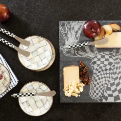 Sterling Check Enamel Appetizer Plates - Set Of 4