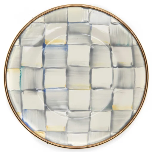 Sterling Check Enamel Appetizer Plates - Set Of 4
