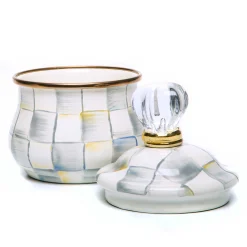 Sterling Check Enamel Lidded Sugar Bowl