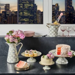 Sterling Check Enamel Pedestal Platter - Small