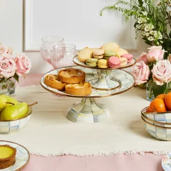 Sterling Check Enamel Pedestal Platter - Small