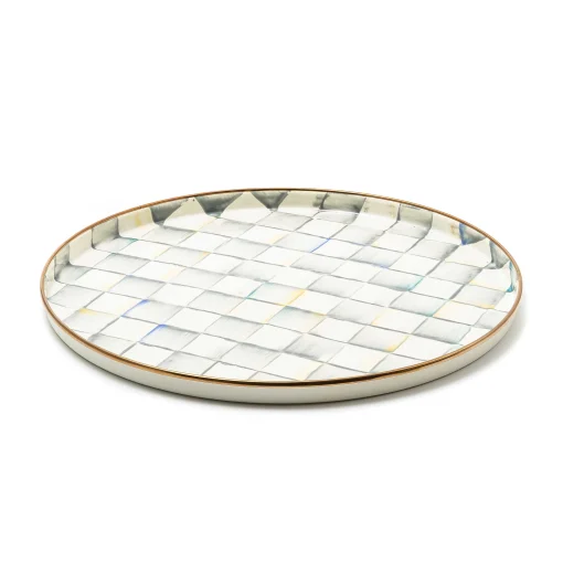 Sterling Check Enamel Round Tray