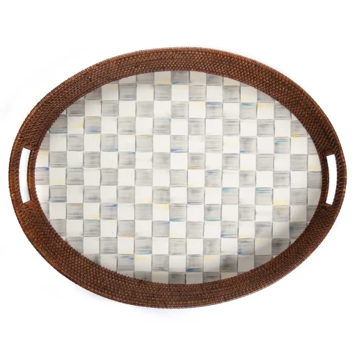 Sterling Check Rattan & Enamel Party Tray