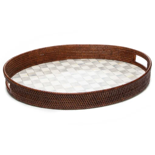 Sterling Check Rattan & Enamel Party Tray