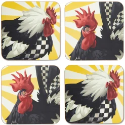 Sunrise Rooster Cork Back Coasters - Set Of 4
