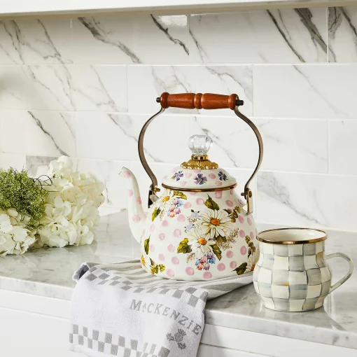 Wildflowers Enamel 2 Qt Tea Kettle - Pink